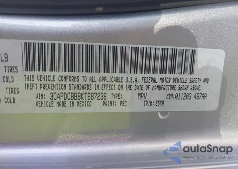 2019 Dodge Journey Se from USA, damaged, VIN 3C4PDCBB8KT687236